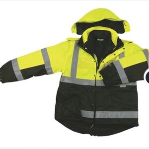 OPUS Two Tone, Hi-Vis, 6-in-1 Safety Rain Jacket, Yellow/dark navy blue, men’s L